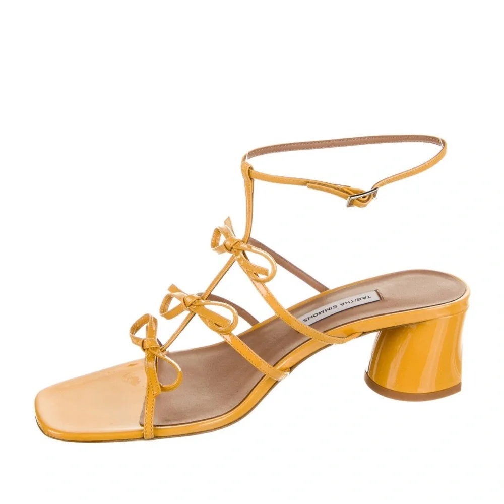 Tabitha Simmons Covie bow mustard yellow patent leather ankle strap heels 36.5 - Picture 3 of 4